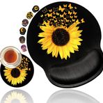 Jel Bilek Desteği ile Ergonomik Fare Altlığı, Kaymaz PU Tabanlı Mouse Pad Bilgisayar, Dizüstü Bilgisayar, Ofis Oyunları, Çalışma, Ağrı kesici (Çiçek Açan Ayçiçekleri ve Kelebekler)+ Bardak Altlığı