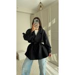 Jena Oversize Kuşaklı Düğmeli Trençkot 2635 - Siyah - Standart