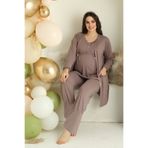 JENİKA Kadın Hamile Lohusa 3’lü Pijama Seti – Şık Dantel ve Pratik Düğme Detaylı