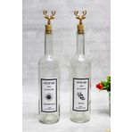 Jenisa Altın Geyik Akıtmaz Tıpalı Dibi Çukur Şeffaf Cam Şişe 2'li 750 ml Yağdanlık Yağlık