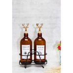Jenisa Amber Şişe 500 ml Siyah Standlı Altın Geyik Tıpalı Yağdanlık Yağlık