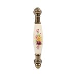 Jenngaoo Kapı kolu, vintage kırsal çiçek desenli seramik bronz düğme, dolap kulpları ve komodin çekmece vidalı (Z1 delik aralığı 128 mm)