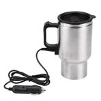 Jenngaoo Seyahat ısıtma kupası, 12 V, 450 ml, 120 W, araç su ısıtıcısı, paslanmaz çelik, seyahat kazanı, taşınabilir, elektrikli ısıtmalı seyahat kupası, kahve, süt ve çay için