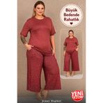 Jenny Daphne Büyük Beden Kadın Viskon Pijama Takımı Kısa Kollu Bisiklet Yaka Kapri Alt Rahat Kalıp Yazlık Pijama 2XL-3XL-4XL Beden10741