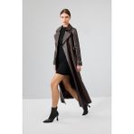 Jenny -X Kadın Kahverengi Kemer Detaylı Deri Trençkot 24WGE526347 - XL