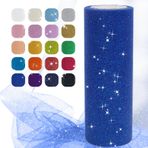 JeogYong Kraliyet Mavisi Parıltılı Tül Kumaş Rulo, 15,24 cm x 25 Metre Polyester Netleştirme Kumaş Tül Rulo, Tül Kurdele Tutu Etekler için Kendin Yap Kumaşlar Elbise Düğün Parti Dekor Hediye Paketleme