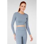 Jerf Naples Uzun Kol Econyl Stone Crop Top Koyu Mavi Kadın T-shirt