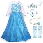 JerrisApparel Kar Partisi Elbisesi Kraliçe Kostümü Prenses Cosplay Giydirme (8 Yıl, Elsa Aksesuarlı)