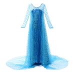 JerrisApparel Kız Prenses Pullu ELSA Kostüm Elbise Kutlama Parti Giydirme (Mavi, 110)