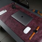 Jersey Hakiki Deri Masa Matı & Pedi - Büyük Oyuncu Mouse Pad & Oyuncu Laptop Masa Matı - 37x80cm - Mor