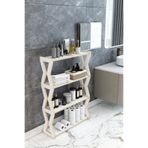 Jest Dekor Konsept Zühre Beyaz 4 Katlı Ahşap Banyo Rafı/Baharatlık-Mutfak Rafı, Çok Amaçlı Dekoratif Raf, Organizer