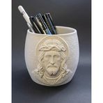 Jesus Pen Holder - İsa Figürlü Dekoratif Masaüstü Düzenleyici ve Kalemlik - Estetik Heykel Tasarımlı Mini Saksı (Planter), Fırça Standı ve Ofis Aksesuarı - Spiritüel Hediye 3D yazıcı ürünü