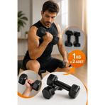 Jet 1 Kg x 2 Adet Siyah Plastik Dambıl Seti Toplam 2 Kg El Ağırlığı Fitness Pilates Evde Spor Egzersiz Kol Omuz Göğüs Antrenman Aleti