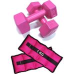 Jet El ve Ayak Bilek Ağırlığı 2x1 kg Kum Torbası ve 2X1KG Dambıl Dumbell Seti Ağırlık Setleri Pembe