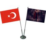 Jet Hızında Atatürk Resimli 2'li Masa Bayrağı Takımı