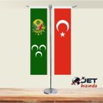 Jet Hızında Jethızında Osmanlı Tuğralı ve Türk Bayrağı 2'li T Masa Bayrağı Takımı
