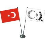 Jet Hızında Türkiye Cumhuriyeti Atatürk Resimli 2'li Masa Bayrağı Takımı