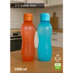 Jet' s Home 2’li PP-5 Su Şişesi Seti – 1000 ml Sızdırmaz Matara, BPA Free, Ev-İş-Spor İçin Mavi-Turuncu