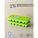 Jet' s Home 2'li Set Buz Kalıbı 12 Bölmeli Esnek Silikon Buz Küpü BPA FREE Kare Bas Parmak Buzluk 3x3 cm Yeşil