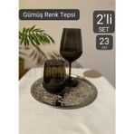 Jet' s Home 2’li Set Lüx Sunum Tepsisi Paslanmaz Kahve Tepsisi Çelik Tepsi Yuvarlak Çeyizlik Tepsi 23 cm