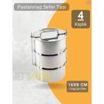 Jet' s Home 3’lü Sefer Tası 16x8 cm Yemek Taşıma Kabı Paslanmaz Çelik No:3 Kapasite 4 Kişilik
