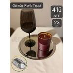 Jet' s Home 4’lü Set Lüx Sunum Tepsisi Paslanmaz Kahve Tepsisi Çelik Tepsi Yuvarlak Çeyizlik Tepsi 23 cm