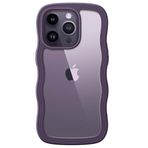 JETech Sevimli Kılıf için iPhone 14 Pro 6.1 Inç, Dalga Çerçeve Kıvırcık Şekil Darbeye Dayanıklı Telefon Kapağı için Kadınlar ve Kızlar, Şeffaf Sert PC Sırta (Derin Mor)