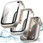 JETech Su Geçirmez Kılıf ile Ekran Koruyucu için Apple Watch Series 9 8 7 45mm, Yerleşik Temperli Cam Folyo Sert PC Tampon Tam Koruyucu Kapağı, 2 Paket (Yıldız Işığı)