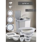 Jet's Home 11'li Set Çamaşır Sepeti- Katlanır Sele- Badya- Kova- Maşrapa- Süzgeç- Kesim Panosu-Huniler BPA Free