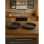Jet's Home 2'li Pizza Tavası Seti Alüminyum Pizza Tepsisi Yapışmaz Lahmacun Pide Tavası 28 Cm