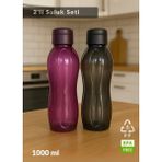 Jet's Home 2’li Su Şişesi Seti 1000 ml Matara, BPA Free, Ev-İş-Spor İçin Siyah-Mürdüm PP-5 - Günlük Suluk - 25X10X10 - Çok Renkli