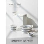 Jet's Home 4’lü Katlanabilir Çamaşır Sepeti Seti - 80 Litre Gold/Beyaz Kirli Sepeti Sele Su Kovası ve Maşrapa