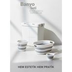 Jet's Home 4’lü Katlanabilir Çamaşır Sepeti Seti – 80 Litre Kirli Sepeti, Sele, Su Kovası ve Maşrapa - Beyaz - Gri - 55x36x59 cm