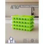 Jet's Home 4'lü Set Buz Kalıbı 12 Bölmeli Esnek Silikon Buz Küpü BPA FREE Kare Bas Parmak Buzluk 3x3 Yeşil