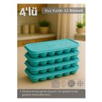 Jet's Home 4'lü Set Buz Kalıbı 12 Bölmeli Silikon Buz Küpü BPA FREE Kare Bas Parmak Buzluk Çapı 3,5 cm Mavi