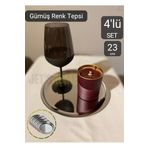 Jet'S Home 4’Lü Set Lüx Sunum Tepsisi Paslanmaz Kahve Tepsisi Çelik Tepsi Yuvarlak Çeyizlik Tepsi 23 Cm
