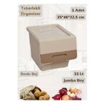 Jet'S Home Tekli Tekerlekli Patateslik Soğanlık Oyuncak Kutusu Patates Soğan Sepeti Motek Bej 33 Lt