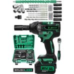 Jetvolt 21V 2.0AH Akülü Vidalama Darbeli Kömürsüz Motor 800NM 10 Pilli Bijon Somun Sökme Sıkma - Yeşil