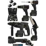 Jetvolt 21V 2.0Ah Kömürsüz Darbeli 5'Li Set Şarjlı Hilti + Taşlama + Somun Sıkma + Akülü Vidalama + Budama Testeri - Siyah