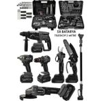 Jetvolt Premium Profesyonel 21V 2.0Ah 2 Çantalı 5 Bataryalı Kömürsüz Darbeli Teleskop Kollu 7Li Set - Siyah