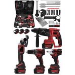 Jetvolt Profesyonel 4'lü Set Şarjlı 2-26 Kırıcı Delici HILTI+125MM TAŞLAMA+450NM Somun SÖKME+13MM Darbeli Matkap - Kırmızı