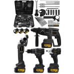 Jetvolt Profesyonel 4'Lü Set Şarjlı 2-26 Kırıcı Delici Hilti+125Mm Taşlama+450Nm Somun Sökme+13Mm Darbeli Matkap - Siyah