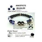 Jewel mavibeyaz1 Anksiyete Bilekliği -%100 Doğaltaş- Lapis Lazuli, Kristal Kuvars, Hematit Ve Oniks Taşlı Bileklik