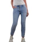 Jewelly Streç kot pantolon, Baggy Boyfriend kesim, dekoratif düğmeli kadın pantolonu, mükemmel oturma, Denim ağartılmış, S