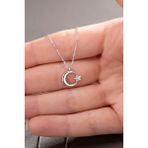 Jewelmim 1,40 Gram 14 Ayar Altın Kolye Beyaz Altın Kolye Ay Yıldız Altın Kolye Kadın Altın Kolye - 55 cm