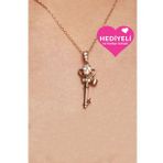Jewelmim 925 Ayar Taşlı Anahtar Altın Kaplama Kadın Gümüş Kolye