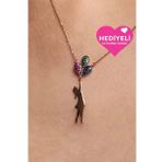 Jewelmim 925 Ayar Uçan Balonlu Kız Altın Kaplama Kadın Gümüş Kolye