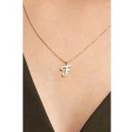 Jewelmim F Harfli Gümüş Kolye Gümüş Kadın Harfli Kolye Bayan Gümüş Harf Kolye (Sarı)