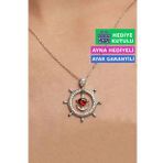 Jewelmim Gümüş Gemi Dümeni Taşlı Gümüş Gemi Çapası Dümen Kadın Kolye