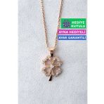 Jewelmim Gümüş Yonca Kolye Dört 4 Yapraklı Yonca Kolye Yoncalı Gümüş Kolye (Rose)